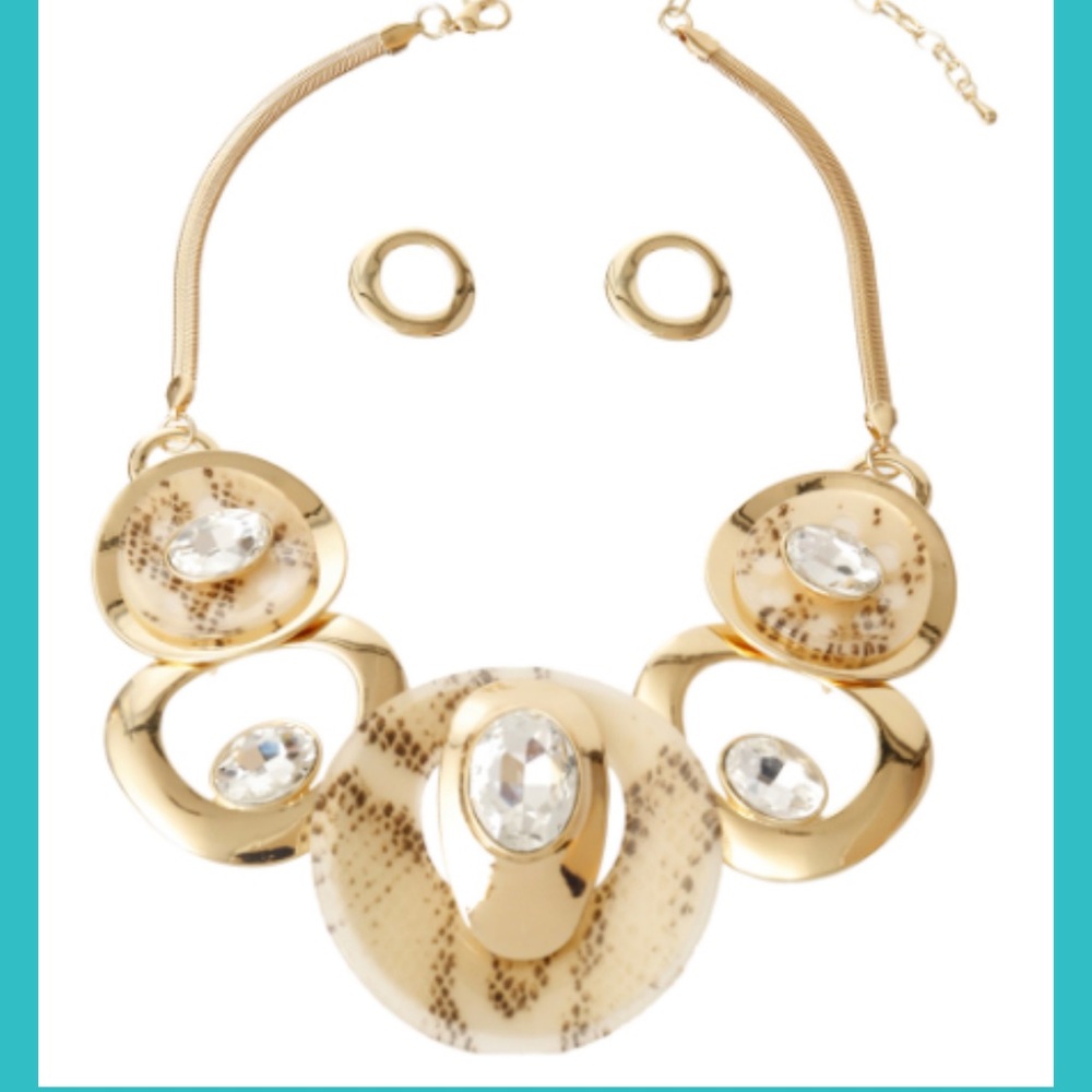 Gold snake skin necklace and earring set